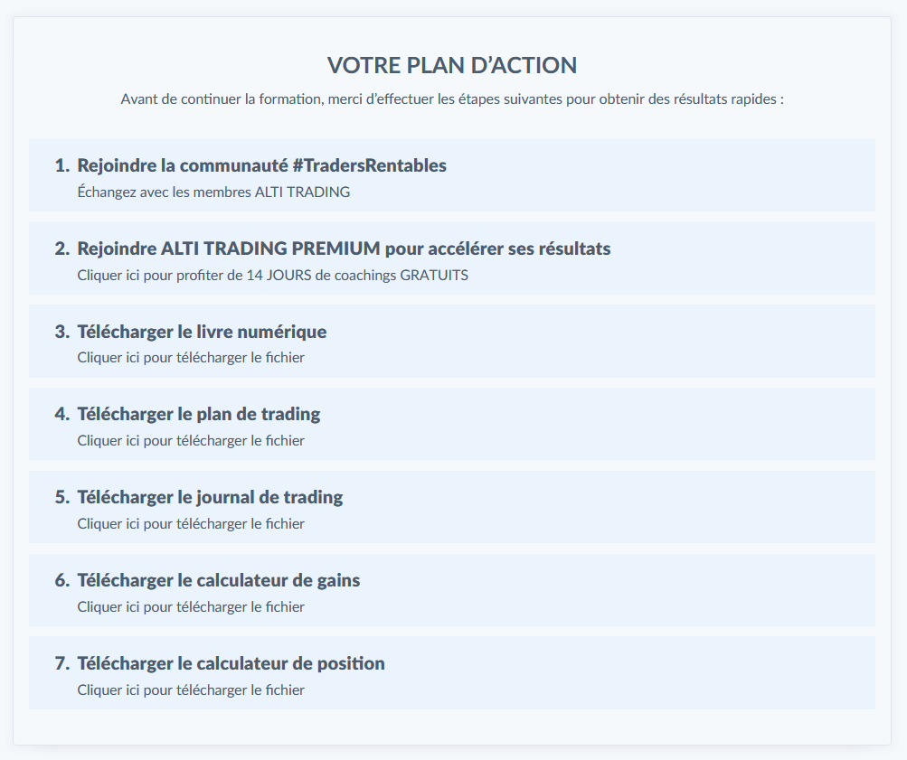 Plan d'action Alti Trading